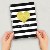 Modernes Schwarz-Weiß-Gold-Herz Notizblock