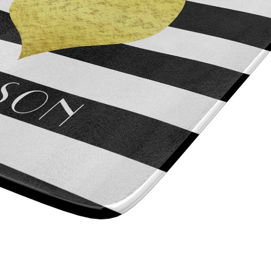 Modernes Schwarz-Weiß-Gold-Herz Schneidebrett (Ecke)