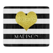Modernes Schwarz-Weiß-Gold-Herz Schneidebrett (Vorderseite)