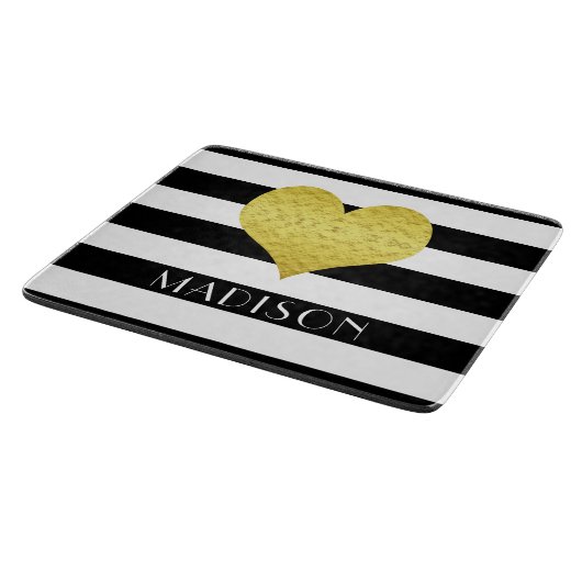 Modernes Schwarz-Weiß-Gold-Herz Schneidebrett (Ecke)