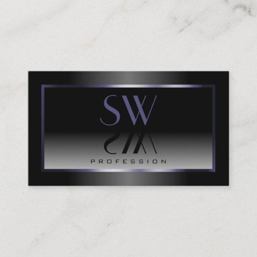 Modernes Schwarz-weiß Gradient Blue Frame Monogram Visitenkarte (Vorderseite)