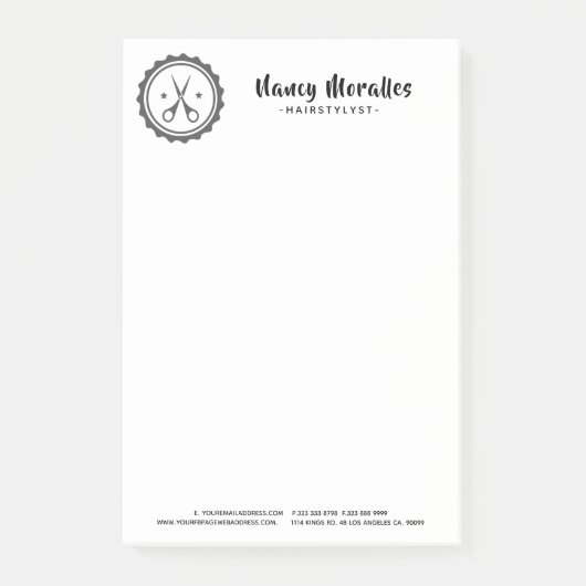 Modernes Schwarz-Weiß-Haarsträhne-Logo Post-it Klebezettel (Vorderseite)