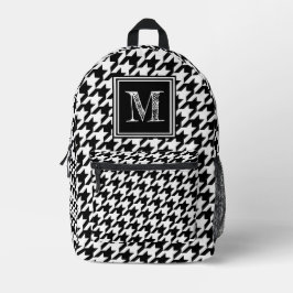 Modernes Schwarz-Weiß-Hahnentrittmuster Mit Monogr Bedruckter Rucksack