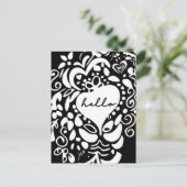 Modernes Schwarz-Weiß-Hallo Postkarte (Stehend Vorderseite)