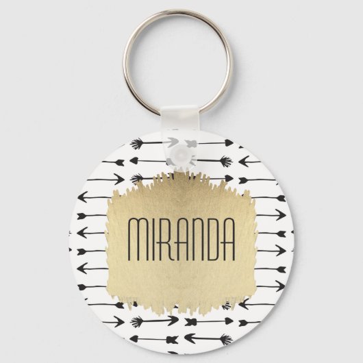 Modernes Schwarz-Weiß-Handgezeichnete Pfeile Monog Schlüsselanhänger (Vorderseite)