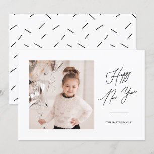 Modernes Schwarz-Weiß-Happy New Year Foto Einladung