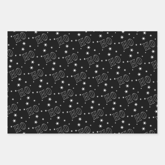 Modernes Schwarz-weiß Ho Ho Ho Geschenkpapier Set (Vorderseite 2)