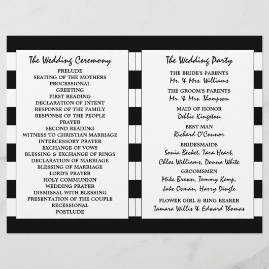 Modernes Schwarz-Weiß-Hochzeitsprogramm (Rückseite)