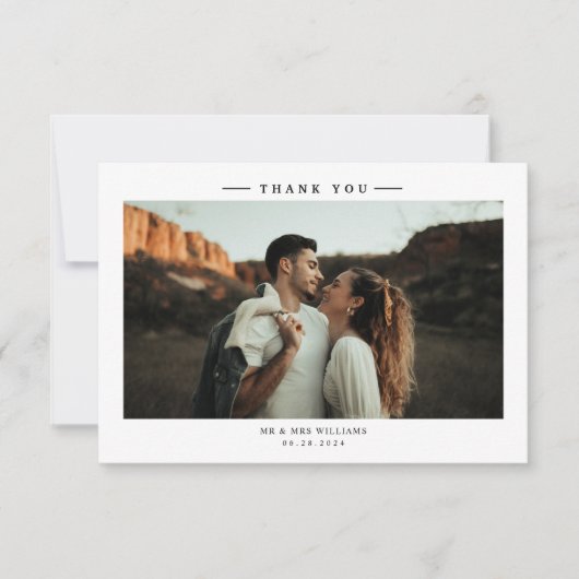 Modernes Schwarz-Weiß-Hochzeitssemble-Foto Dankeskarte (Vorderseite)