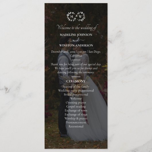 Modernes Schwarz-Weiß-Hochzeitssemble-Foto Programm (Vorderseite)