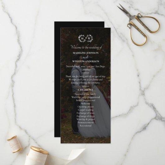 Modernes Schwarz-Weiß-Hochzeitssemble-Foto Programm (Vorderseite/Rückseite Beispiel)