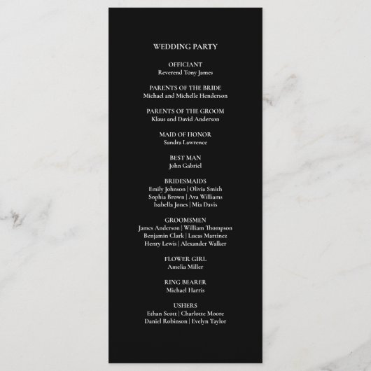 Modernes Schwarz-Weiß-Hochzeitssemble-Foto Programm (Rückseite)