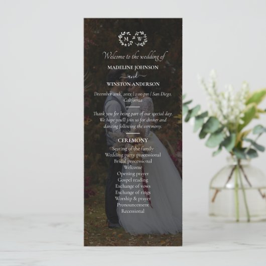 Modernes Schwarz-Weiß-Hochzeitssemble-Foto Programm (Stehend Vorderseite)