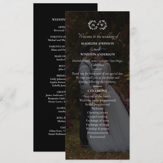 Modernes Schwarz-Weiß-Hochzeitssemble-Foto Programm (Vorne/Hinten)