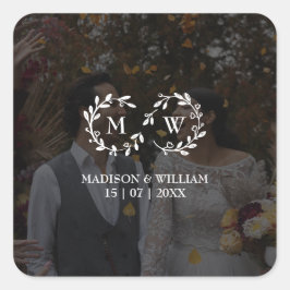 Modernes Schwarz-Weiß-Hochzeitssemble-Foto Quadratischer Aufkleber