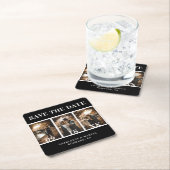 Modernes Schwarz-Weiß-Hochzeitssemble-Foto Save th Rechteckiger Pappuntersetzer (Vor Ort)