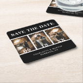 Modernes Schwarz-Weiß-Hochzeitssemble-Foto Save th Rechteckiger Pappuntersetzer (angewinkelt)