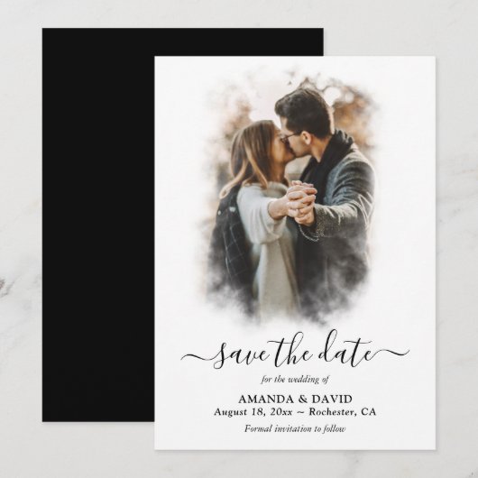 Modernes Schwarz-Weiß-Hochzeitssemble-Foto Save th The Date (Vorne/Hinten)
