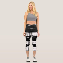 Modernes Schwarz-Weiß-Kariert Capri Leggings
