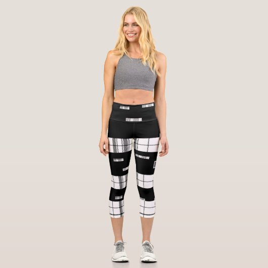 Modernes Schwarz-Weiß-Kariert Capri Leggings (Vorderseite)