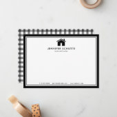 Modernes Schwarz-Weiß-Kariertes Personalisiertes R Mitteilungskarte (Vorderseite/Rückseite Beispiel)