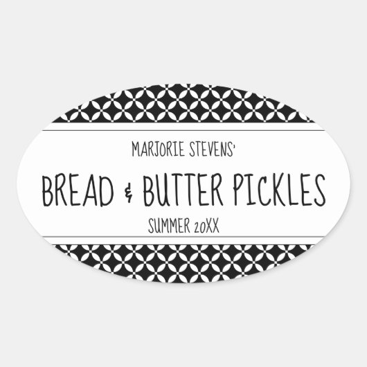 Modernes Schwarz-Weiß-Konservenlabel Ovaler Aufkleber (Vorderseite)