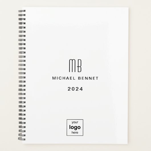 Modernes Schwarz-Weiß-Logo 2024 Planer (Vorderseite)