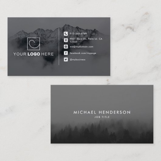 Modernes Schwarz-Weiß-Logo für 2-Foto Visitenkarte (Vorne/Hinten)