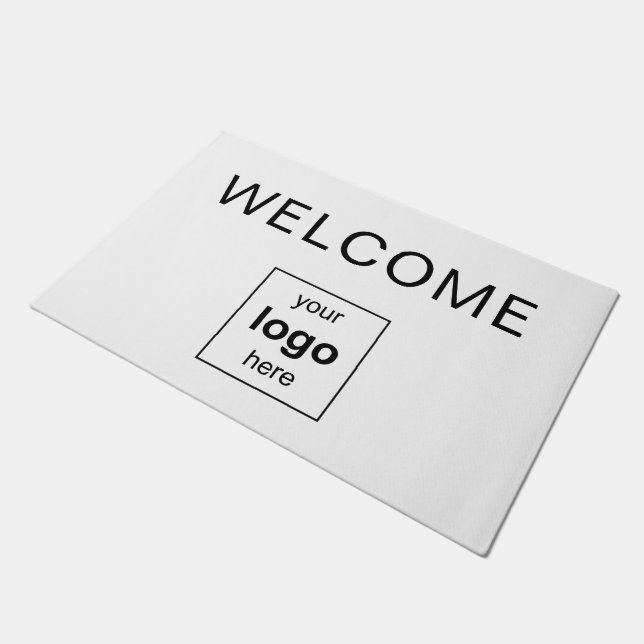 Modernes Schwarz-Weiß-Logo Fußmatte (Schrägansicht)