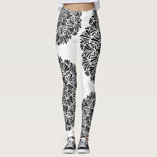 Modernes Schwarz-Weiß-Mandala-Muster Geometrisch Leggings (Vorderseite)