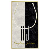 Modernes Schwarz-Weiß-Marmor, Goldmonogramm Kleine Geschenktüte (Rückseite)