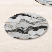 Modernes Schwarz-Weiß-Marmor Runder Pappuntersetzer (Angewinkelt)