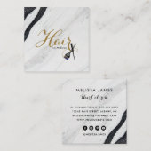 Modernes Schwarz-Weiß-Marmorhaar nach Ihrem Namen Quadratische Visitenkarte (Vorne/Hinten)