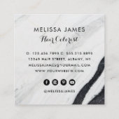 Modernes Schwarz-Weiß-Marmorhaar nach Ihrem Namen Quadratische Visitenkarte (Rückseite)