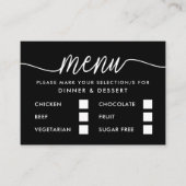 Modernes Schwarz/Weiß-Menü mit einfacher Skriptaus Begleitkarte (Vorderseite)