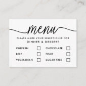 Modernes Schwarz/Weiß-Menü mit einfacher Skriptaus Begleitkarte (Vorderseite)