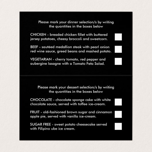 Modernes Schwarz/Weiß-Menü mit einfacher Skriptaus Visitenkarten (Innenseite Aufgefaltet)