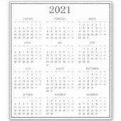 Modernes Schwarz-Weiß-Mini-Kalender 2021 Aufkleber (Vorderseite)