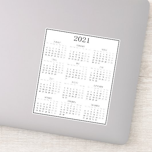 Modernes Schwarz-Weiß-Mini-Kalender 2021 Aufkleber (Detail)