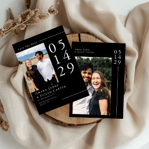 Modernes Schwarz-Weiß-Minimal-Hochzeitssemble-Foto Save The Date