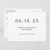 Modernes Schwarz-Weiß-Minimalistisch Save the Date Ankündigungspostkarte (Vorne/Hinten)