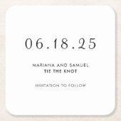 Modernes Schwarz-Weiß-Minimalistisch Save the Date Rechteckiger Pappuntersetzer (Vorderseite)