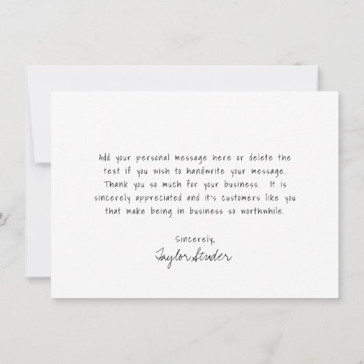 Modernes Schwarz-Weiß-Minimalistische Dankeskarte (Rückseite)