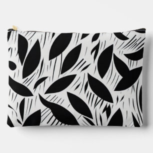 Modernes Schwarz-Weiß-Minimalistisches Leaf-Muster Zubehörtasche