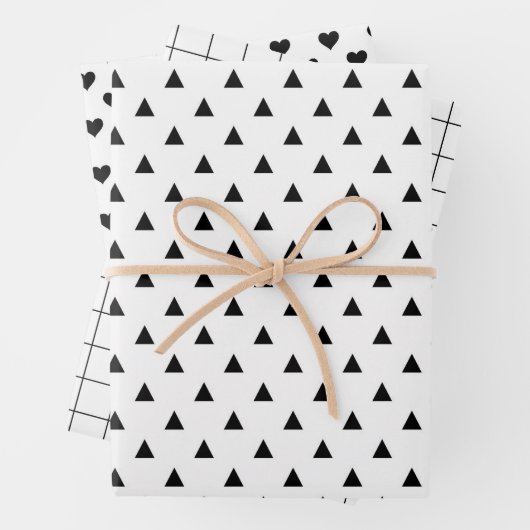 Modernes Schwarz-Weiß-Minimalistisches Muster Geschenkpapier Set (Beispiel)