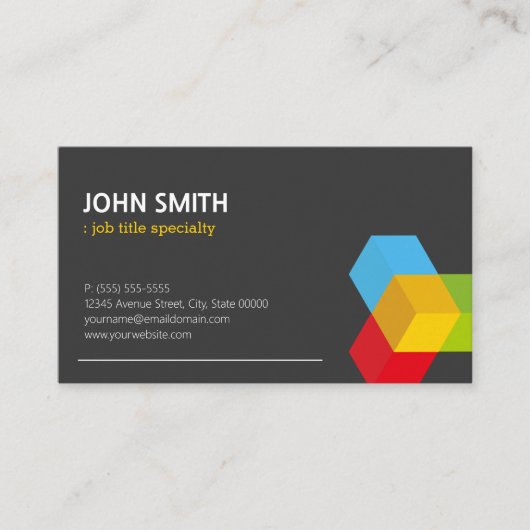 Modernes Schwarz/Weiß mit farbenfrohen 3D-Cube-Log Visitenkarte (Vorderseite)
