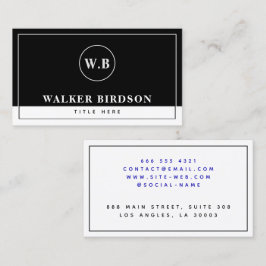 Modernes Schwarz-Weiß-Mit Monogramm Telefonnummerkarte