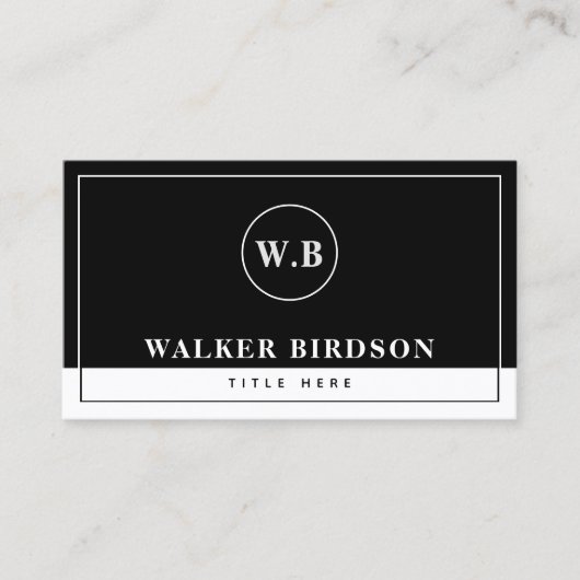 Modernes Schwarz-Weiß-Mit Monogramm Telefonnummerkarte (Vorderseite)