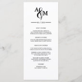 Modernes Schwarz-Weiß-Monogramm-Hochzeitsmenü Menükarte (Vorderseite)