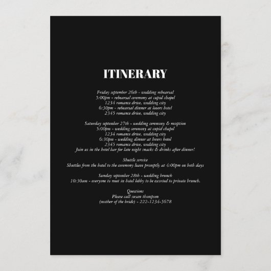 Modernes Schwarz-Weiß-Monogramm-Hochzeitspaar Programm (Rückseite)